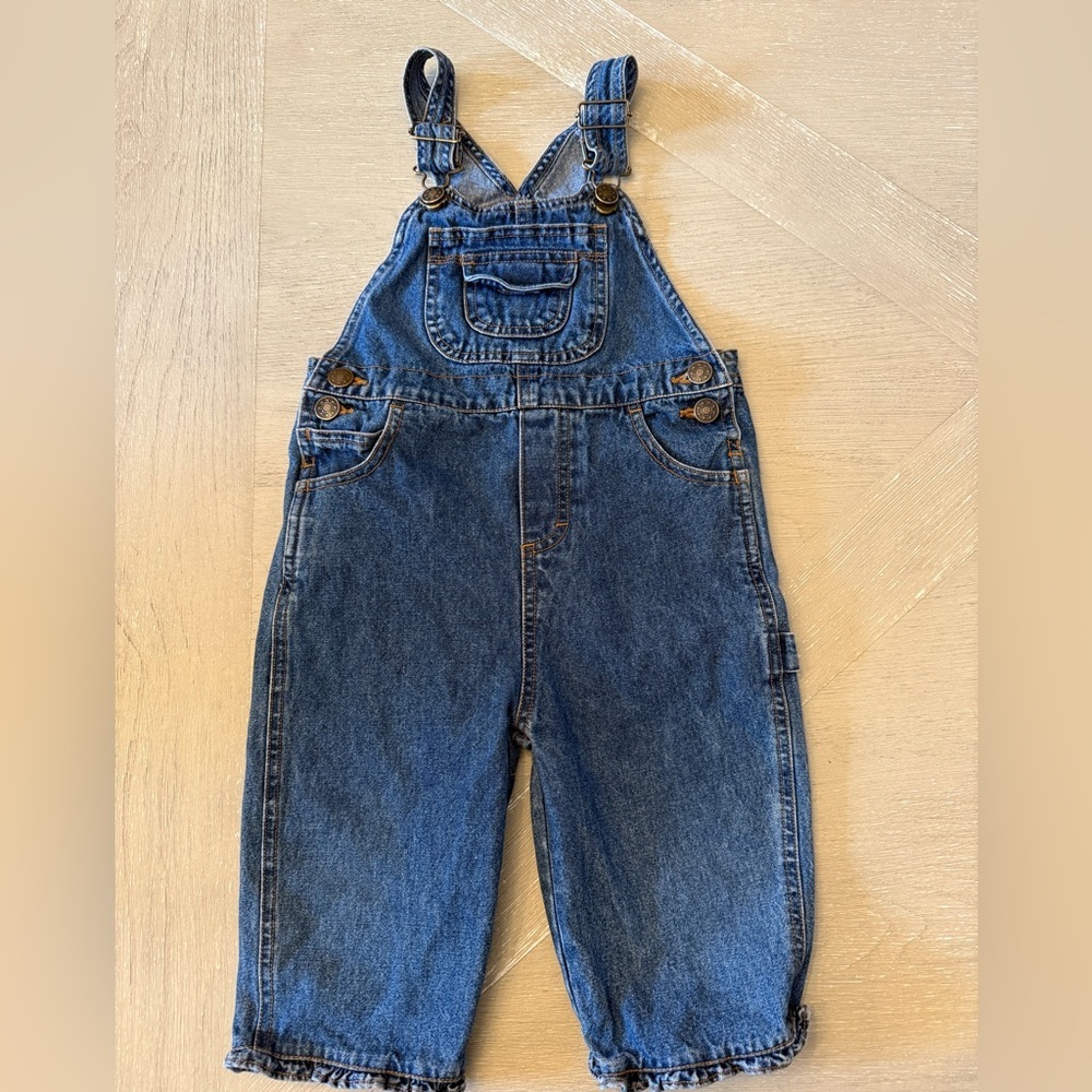 Girls Ruffled Jean Denim Overalls in Medium Blue
